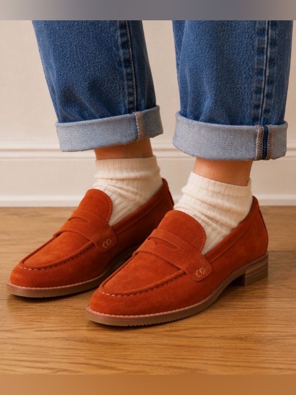 Kelsi Dagger Brooklyn Suede Penny Loafers Size 9.5 Rust Cinnamon Slip On Flats